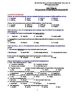 Đề ôn thi vào Lớp 10 THPT môn Tiếng Anh - Đề số 03 - Năm học 2019-2020 (Có đáp án)